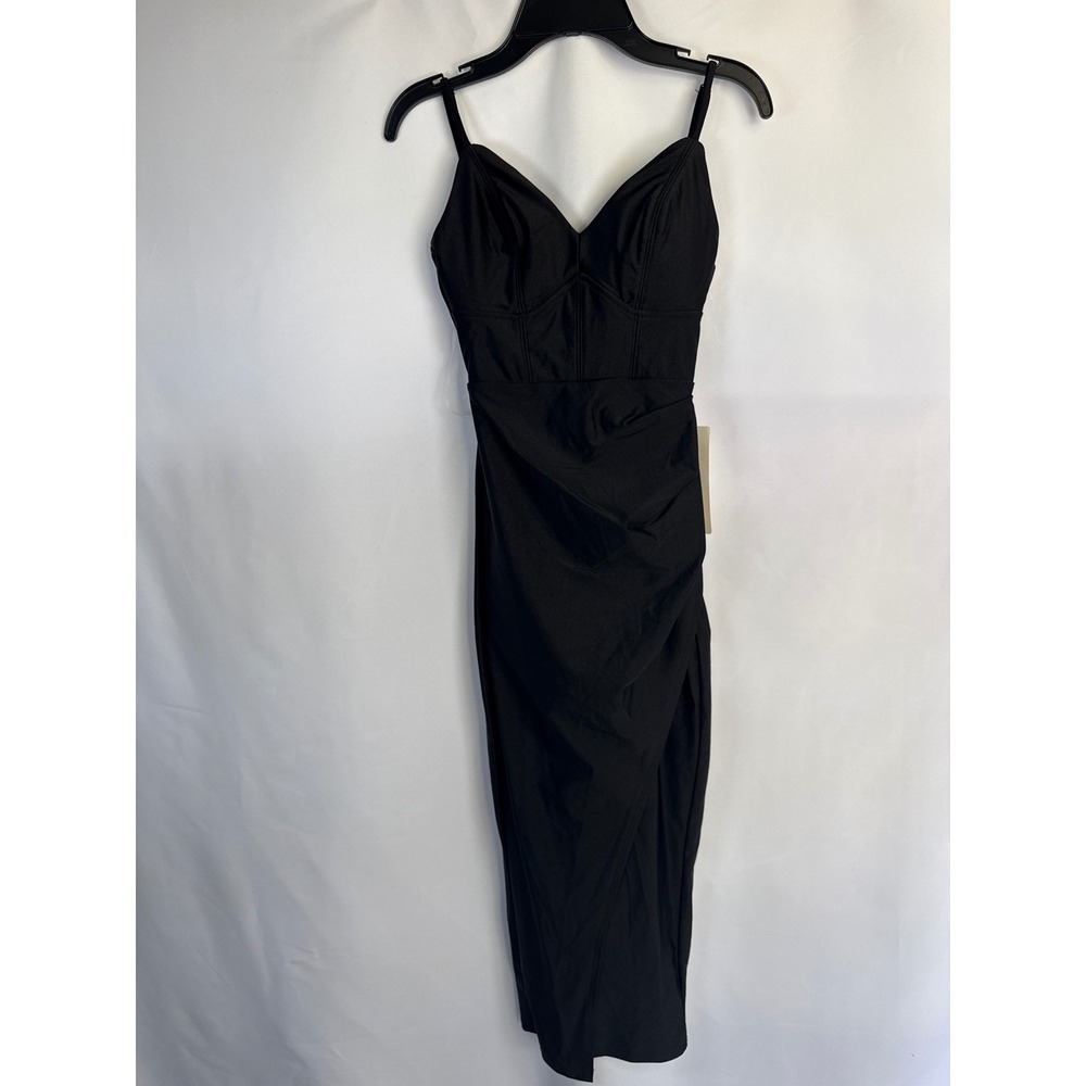 Katia Rae Black Corset Midi Dress Lace Up Back Sweetheart Neck XXS Femenine New